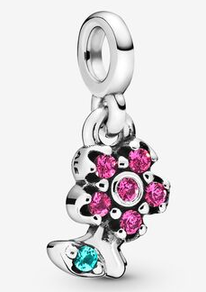 Charm colgante flor plata con circonias rosa y hoja turquesa
