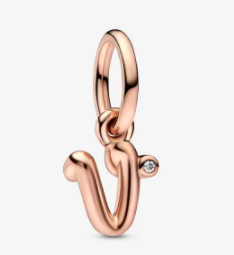 Charm colgante letra V baño oro rosa con circonia
