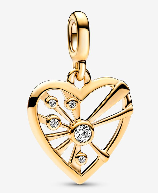 [ME-46] Charm colgante corazón rayos baño dorado con circonias