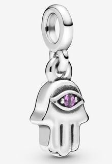 Charm colgante mano de Fátima plata con circonia púrpura
