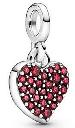 Charm colgante corazón plata con pavé de circonias rojas