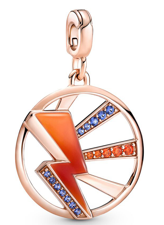 Charm colgante rayo medallón baño oro rosa con esmalte naranja y circonias azules