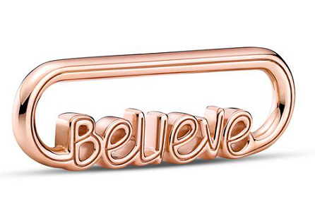 [ME-194] Charm colgante aro oro rosa con palabra Believe Pandora