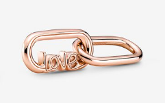 Charm colgante doble aro oro rosa con palabra Love Pandora