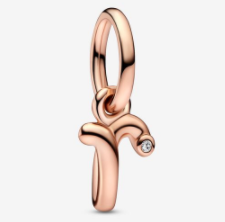 [ME-216] Charm colgante inicial cursiva con lazo oro rosa Pandora