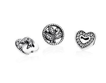 [792022CZ] Charm trío Pandora corazón doble, árbol de la vida y corazón abierto