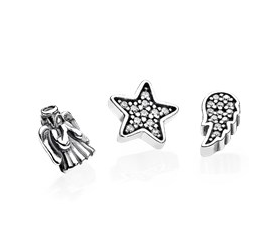[792020CZ] Charm trío Pandora ángel, estrella y ala plata