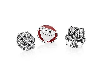 [792023CZ] Charm trío Pandora copo de nieve, papá noel y regalo