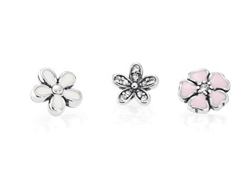 [792079CZ] Charm trío Pandora margarita, flor pavé y flor rosa
